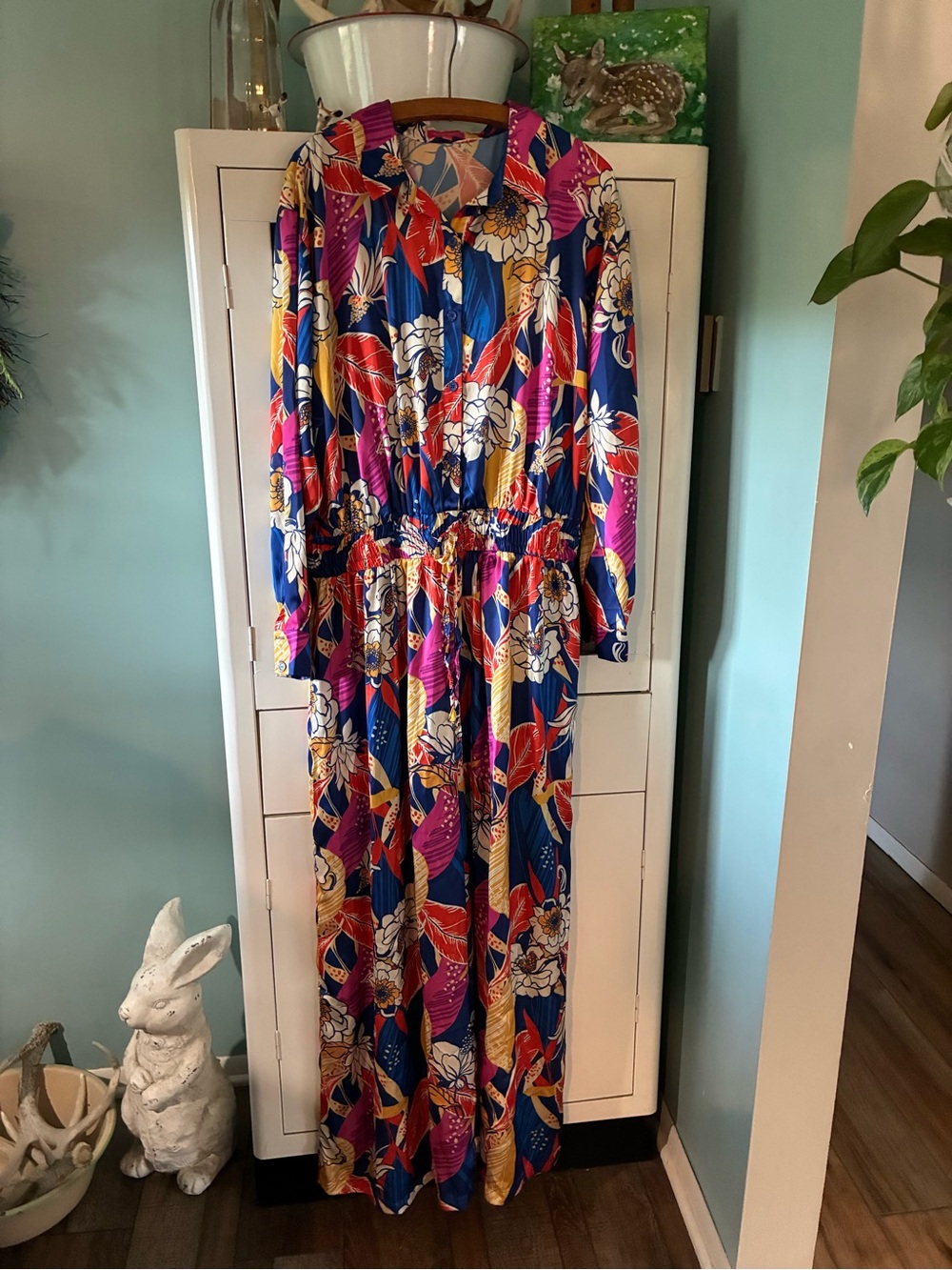Flying Tomato sz 1X Floral Multi-Color Long Sleeve Jumpsuit Romper like new!